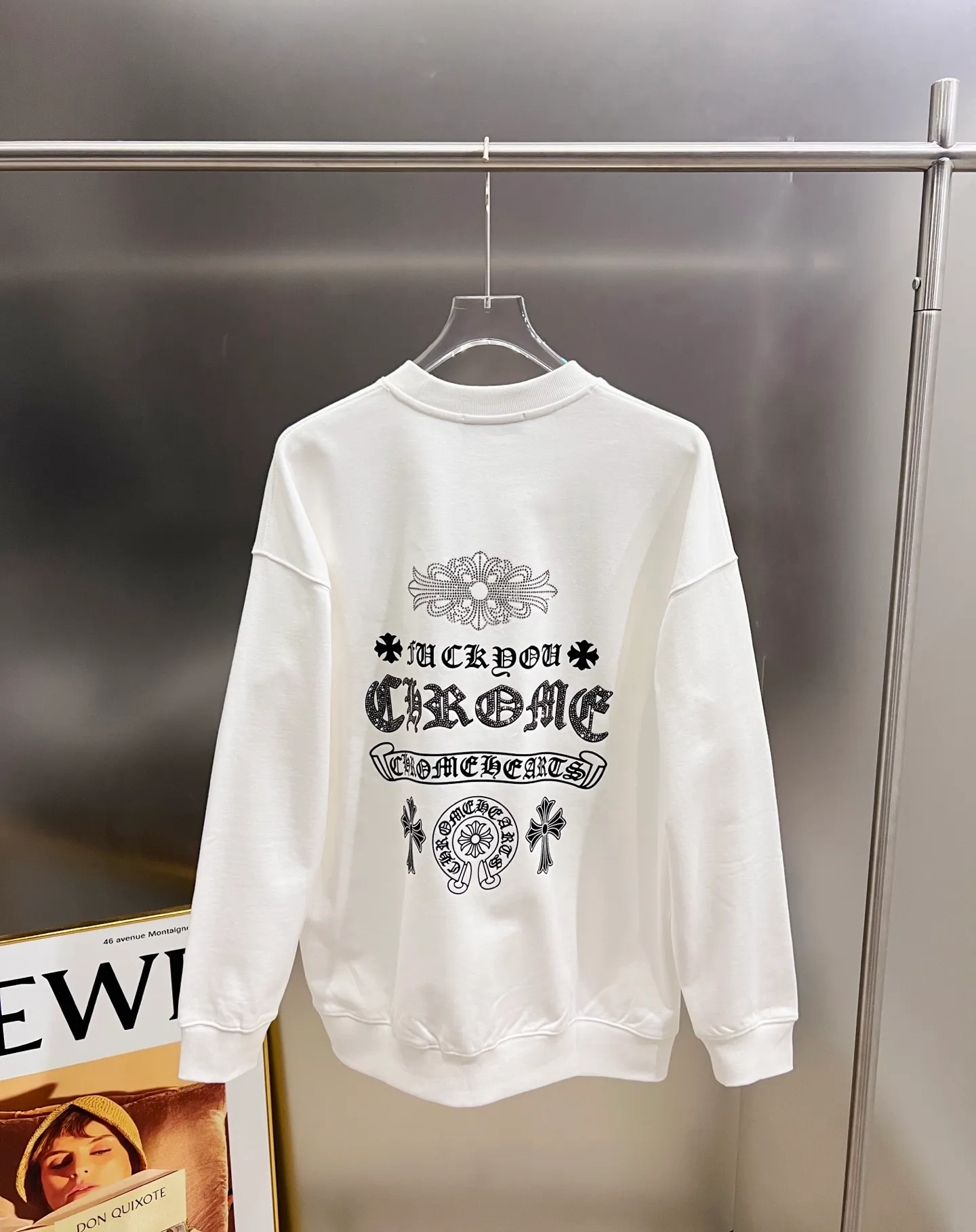🅿️260 CH Crow 2025 autumn and winter new round neck long-sleeved sweatshirt Ten horseshoe Sanskrit characters Middle Eastern and Australian diamonds + flocking design technology The real thing is great🔥Same style for men and women Loose version Size S M L XL XXL Five sizes black white